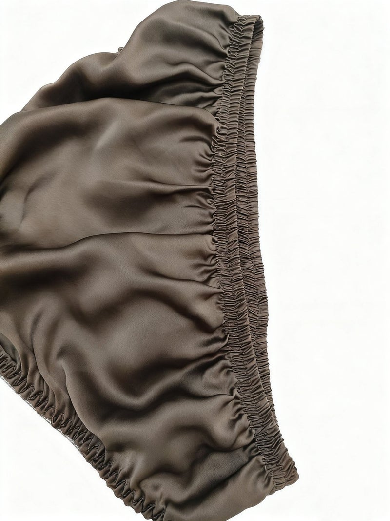 Men 100% Mulberry Silk Plain Crepe Satin Briefs- dark gray,natural silk underwear with double layered pure silk fabric crotch - Image 4